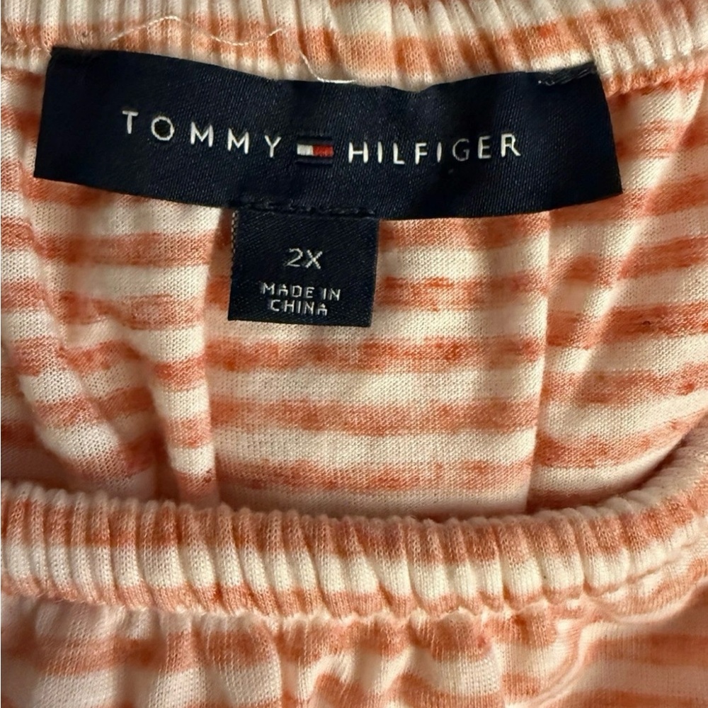 Tommy Hilfiger Short Sleeve Orange & White Embroidered Blouse, Size 2X - Picture 2 of 13